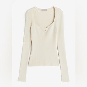H&M cream Rib-knit Sweetheart-neckline Top NWOT XS long sleeve